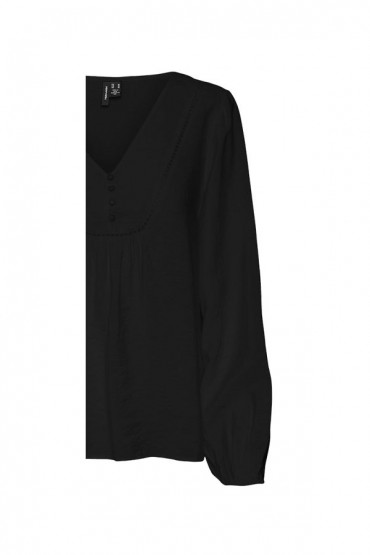 VMMIRA L/S DETAIL BUTTON TOP EXP GA - ΜΑΥΡΟ