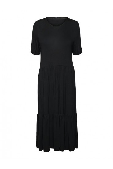 VMMITSI 2/4 O-NECK CALF DRESS JRS - ΜΑΥΡΟ