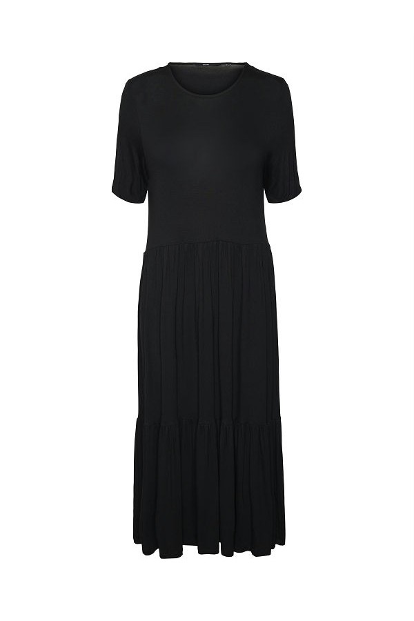 VMMITSI 2/4 O-NECK CALF DRESS JRS - ΜΑΥΡΟ