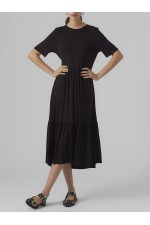 VMMITSI 2/4 O-NECK CALF DRESS JRS - ΜΑΥΡΟ