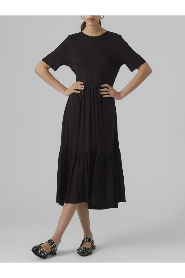 VMMITSI 2/4 O-NECK CALF DRESS JRS - ΜΑΥΡΟ