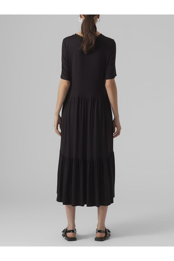 VMMITSI 2/4 O-NECK CALF DRESS JRS - ΜΑΥΡΟ