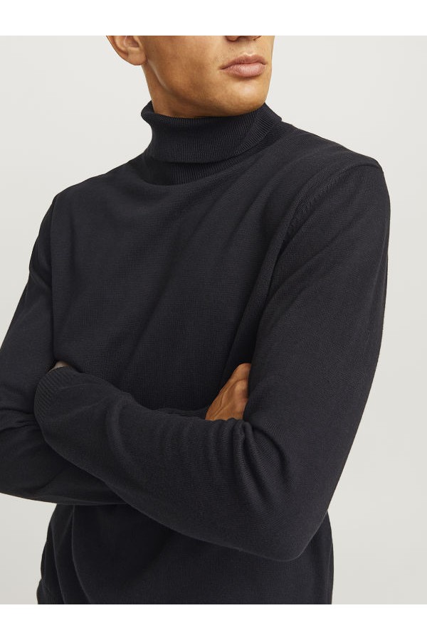 JJEBASIC KNIT ROLL NECK NOOS - ΜΑΥΡΟ