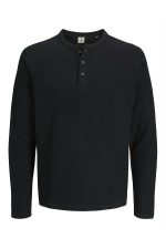 JPRBLUTYRELL LS HENLEY TEE - ΜΑΥΡΟ