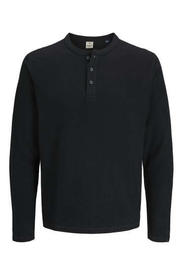 JPRBLUTYRELL LS HENLEY TEE - ΜΑΥΡΟ