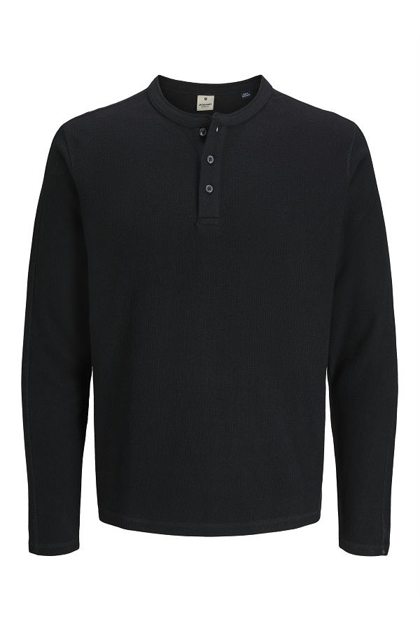 JPRBLUTYRELL LS HENLEY TEE - ΜΑΥΡΟ
