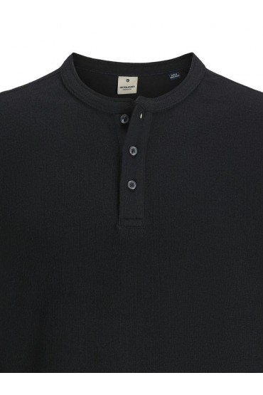 JPRBLUTYRELL LS HENLEY TEE - ΜΑΥΡΟ