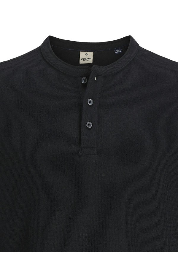 JPRBLUTYRELL LS HENLEY TEE - ΜΑΥΡΟ
