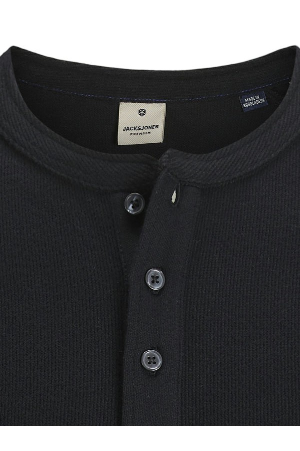 JPRBLUTYRELL LS HENLEY TEE - ΜΑΥΡΟ