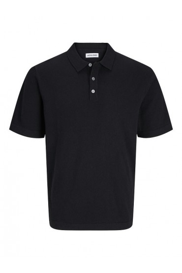 JJEEMIL KNIT RELAXED POLO SS SN - ΜΑΥΡΟ