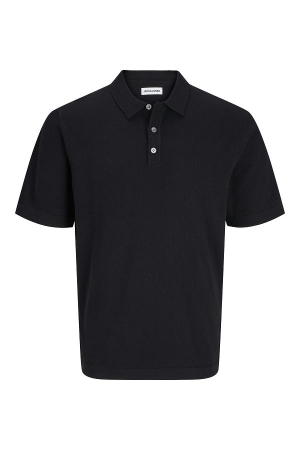 JJEEMIL KNIT RELAXED POLO SS SN - ΜΑΥΡΟ