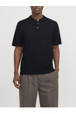 JJEEMIL KNIT RELAXED POLO SS SN - ΜΑΥΡΟ