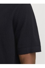 JJEEMIL KNIT RELAXED POLO SS SN - ΜΑΥΡΟ