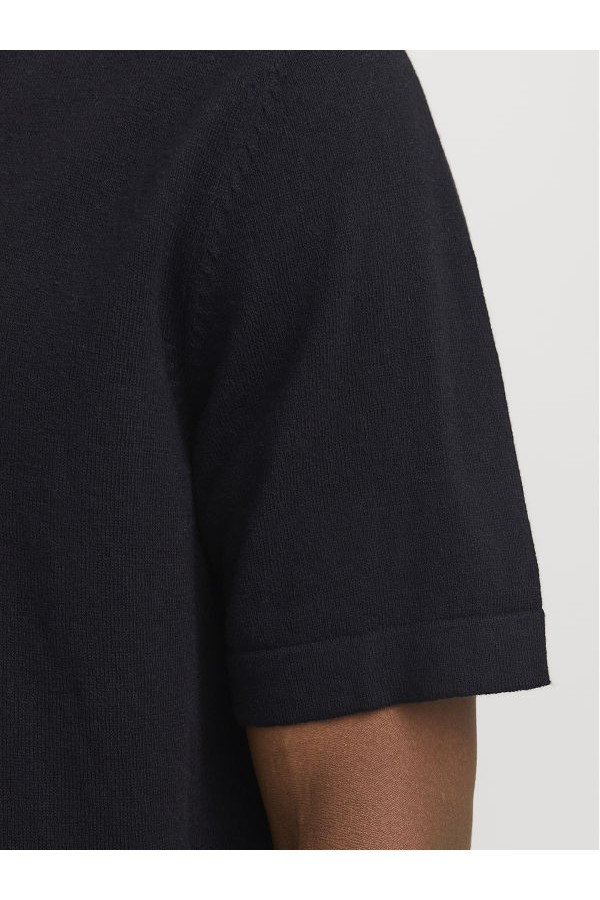 JJEEMIL KNIT RELAXED POLO SS SN - ΜΑΥΡΟ