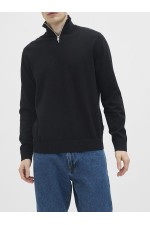 JREBCALLUM KNIT HALF ZIP SN - ΜΑΥΡΟ