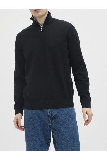 JREBCALLUM KNIT HALF ZIP SN - ΜΑΥΡΟ