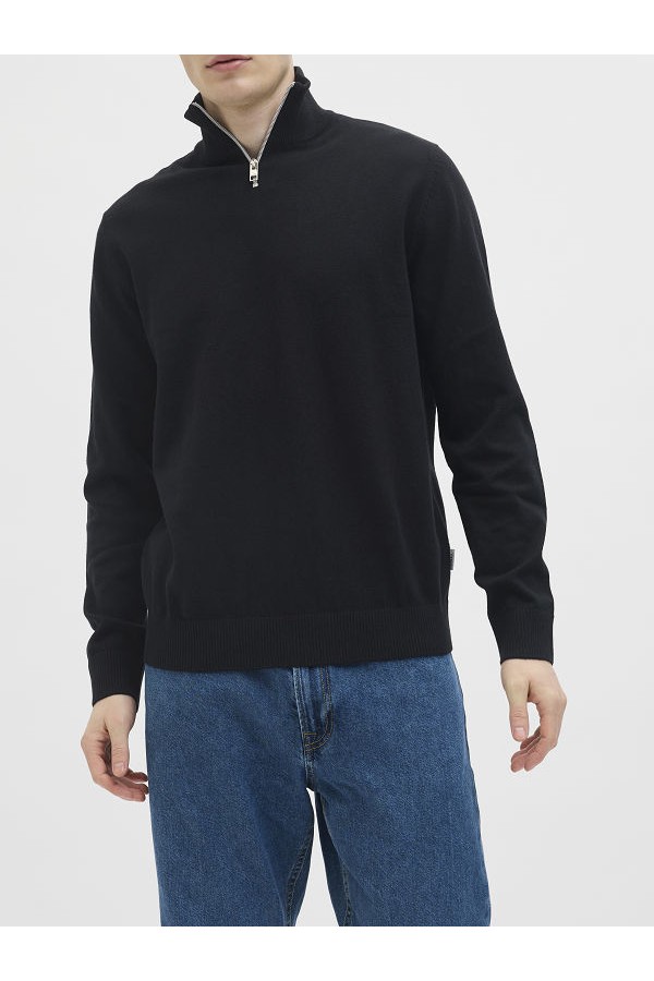 JREBCALLUM KNIT HALF ZIP SN - ΜΑΥΡΟ