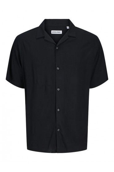 JJEJEFF SOLID RESORT SHIRT S/S SN - ΜΑΥΡΟ