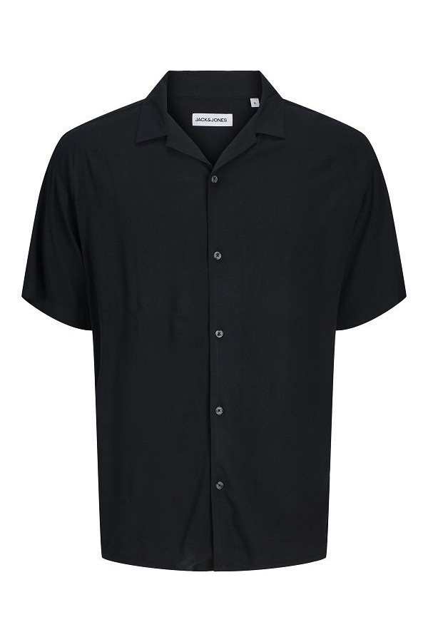 JJEJEFF SOLID RESORT SHIRT S/S SN - ΜΑΥΡΟ