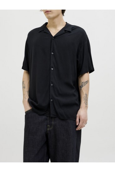 JJEJEFF SOLID RESORT SHIRT S/S SN - ΜΑΥΡΟ