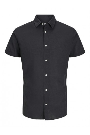 JJEBREEZE LINEN BLEND SHIRTSS SN - ΜΑΥΡΟ