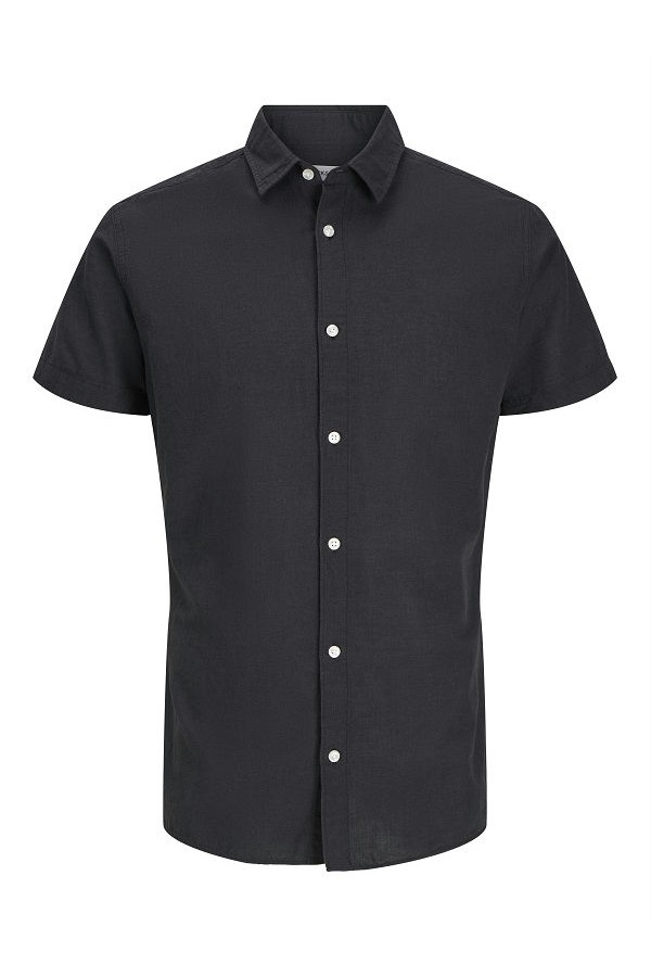 JJEBREEZE LINEN BLEND SHIRTSS SN - ΜΑΥΡΟ