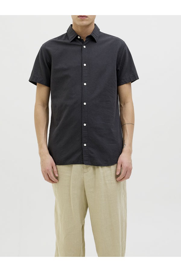 JJEBREEZE LINEN BLEND SHIRTSS SN - ΜΑΥΡΟ