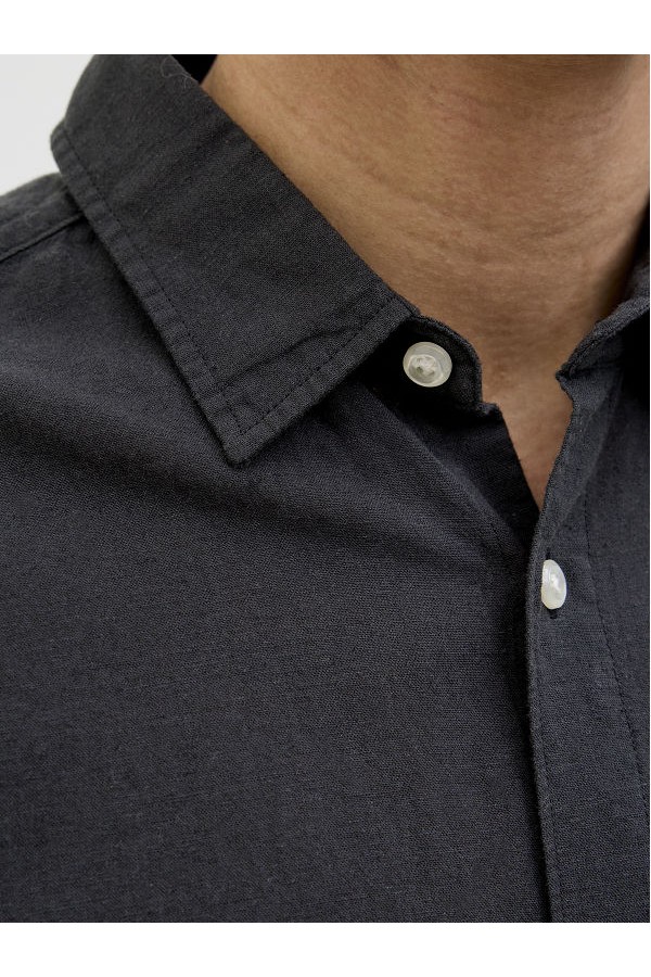 JJEBREEZE LINEN BLEND SHIRTSS SN - ΜΑΥΡΟ