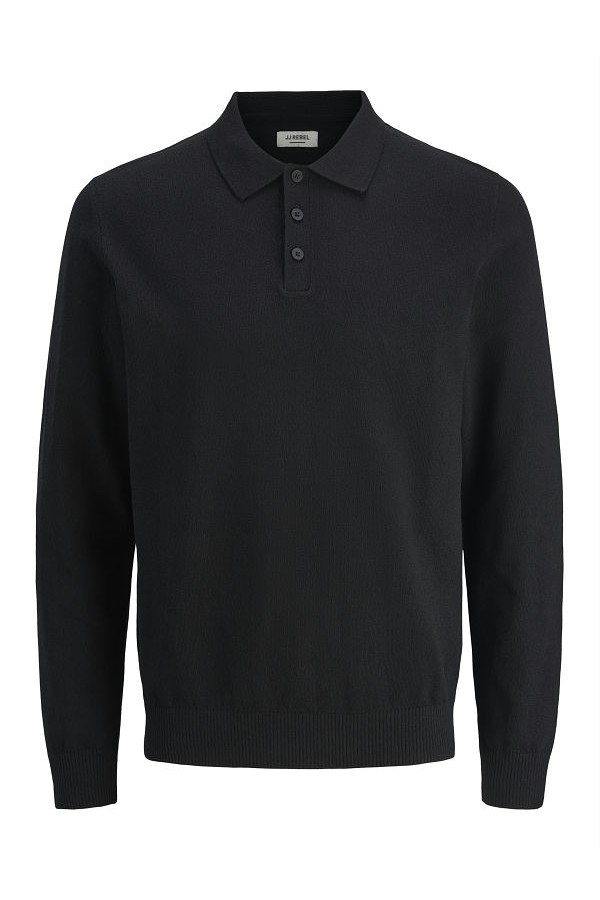 JREBCALLUM KNIT POLO NECK LS - ΜΑΥΡΟ