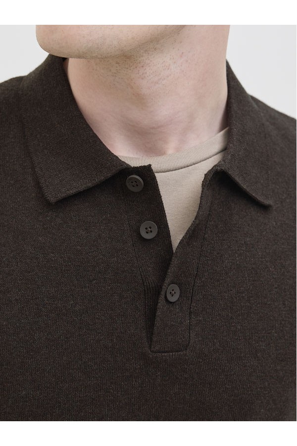 JREBCALLUM KNIT POLO NECK LS - ΚΑΦΕ