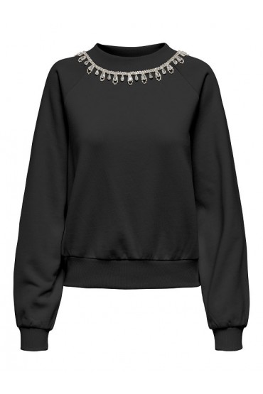 ONLJETT L/S O-NECK EMB. BOX SWT - ΜΑΥΡΟ