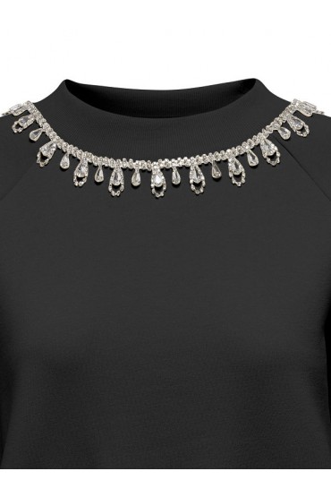 ONLJETT L/S O-NECK EMB. BOX SWT - ΜΑΥΡΟ