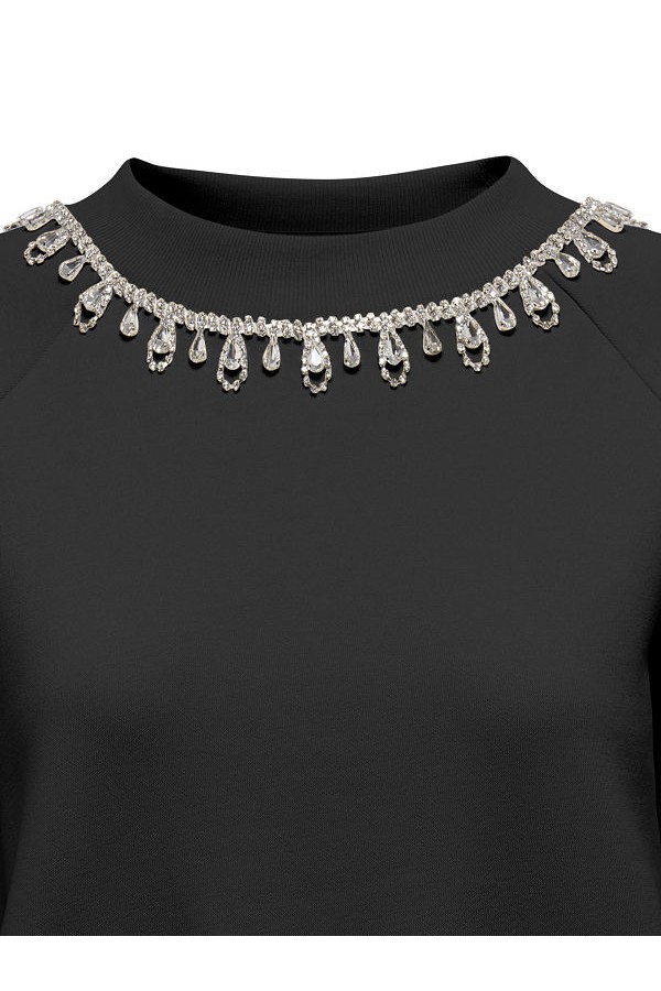ONLJETT L/S O-NECK EMB. BOX SWT - ΜΑΥΡΟ