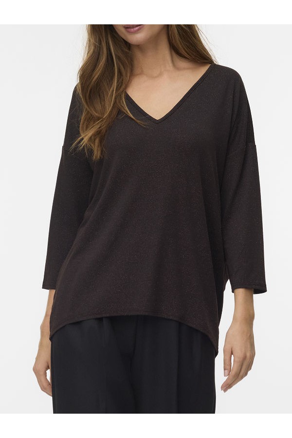 VMKANVA 3/4 V-NECK TOP LX JRS GA - ΚΑΦΕ