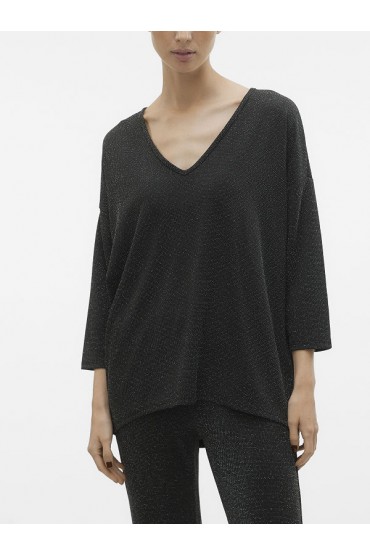 VMKANVA 3/4 V-NECK TOP LX JRS GA - ΜΑΥΡΟ