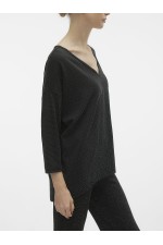 VMKANVA 3/4 V-NECK TOP LX JRS GA - ΜΑΥΡΟ