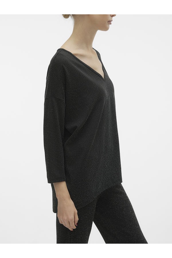 VMKANVA 3/4 V-NECK TOP LX JRS GA - ΜΑΥΡΟ