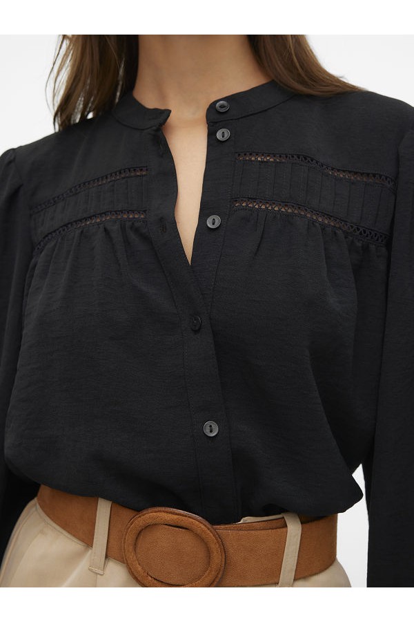 VMMEMMA LS LACE SHIRT WVN GA NOOS - ΜΑΥΡΟ