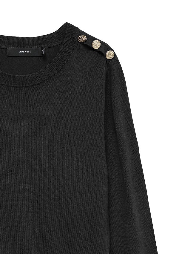 VMDORY LS O-NECK BUTTON PULLOVER BOO - ΜΑΥΡΟ