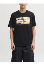 JJINDIANA TEE SS CREW NECK LN - ΜΑΥΡΟ