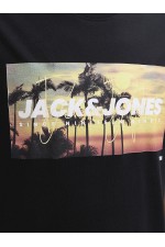 JJINDIANA TEE SS CREW NECK LN - ΜΑΥΡΟ