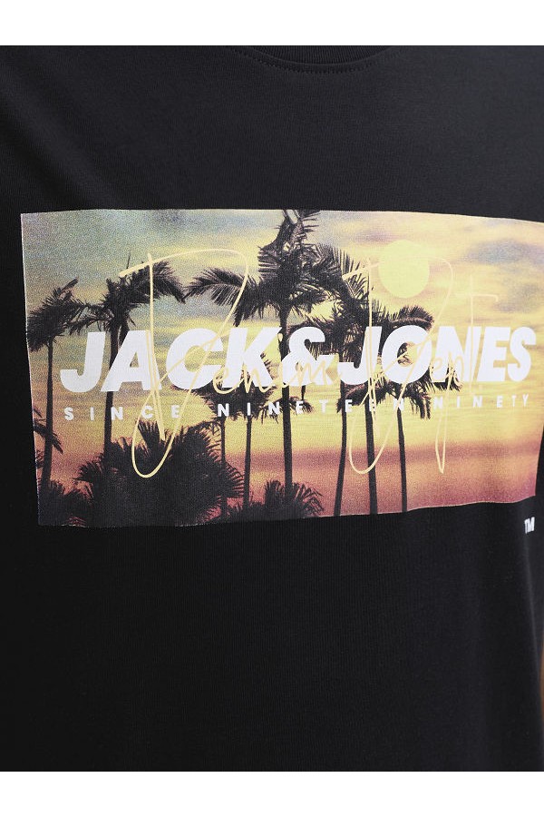 JJINDIANA TEE SS CREW NECK LN - ΜΑΥΡΟ