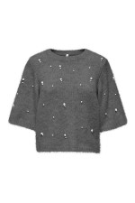 ONLDOLLY SS PEARL O-NECK CC KNT - ΓΚΡΙ