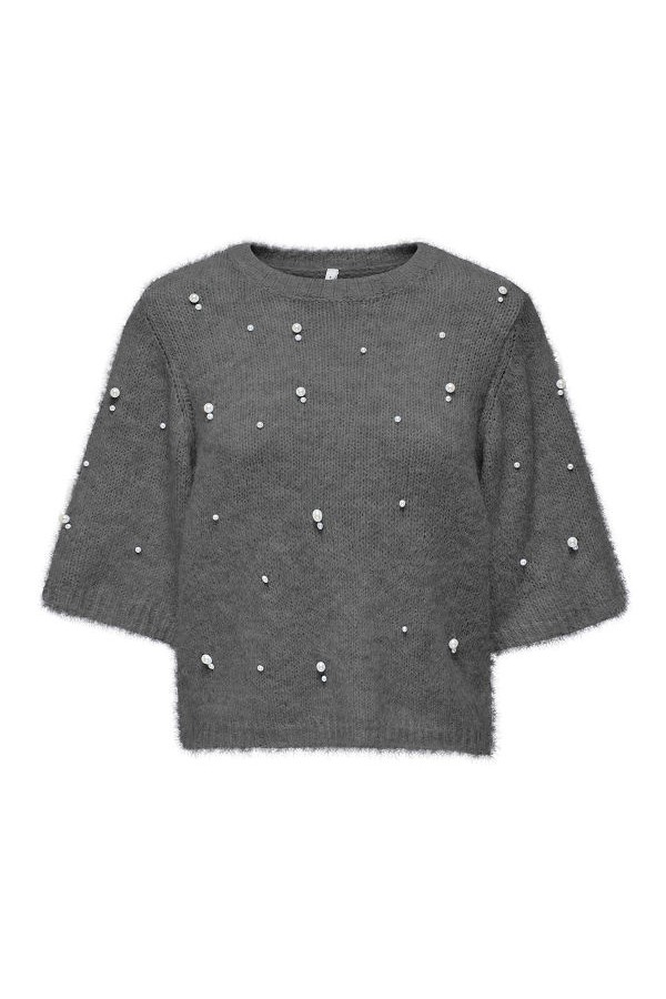 ONLDOLLY SS PEARL O-NECK CC KNT - ΓΚΡΙ