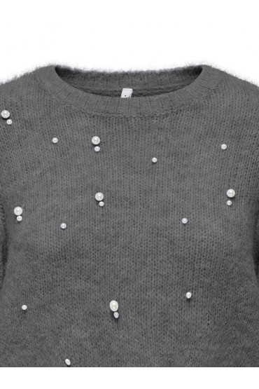 ONLDOLLY SS PEARL O-NECK CC KNT - ΓΚΡΙ