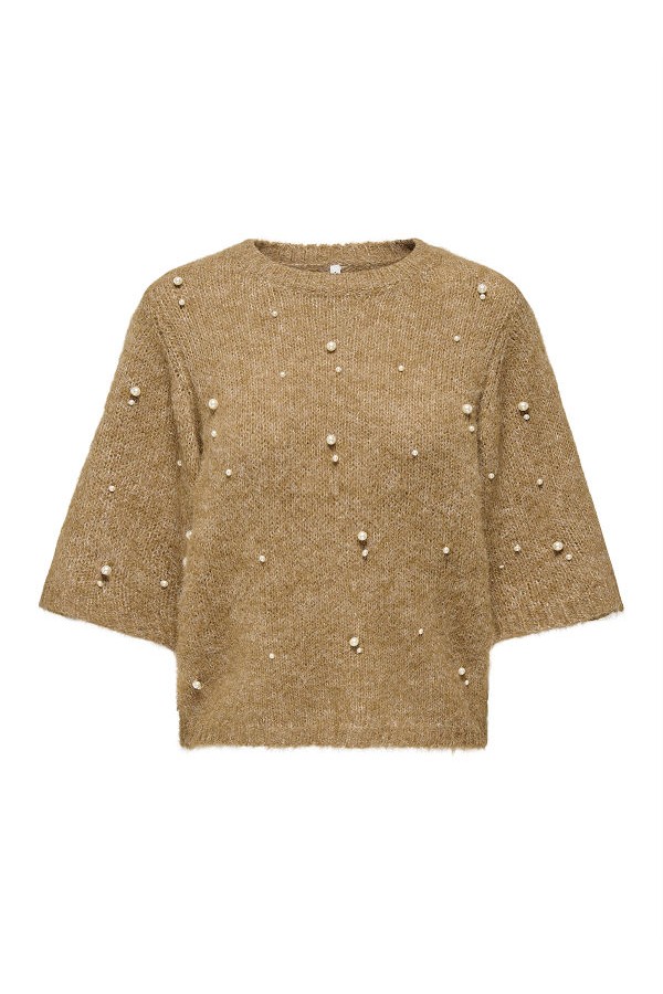 ONLDOLLY SS PEARL O-NECK CC KNT - ΚΑΜΕΛ