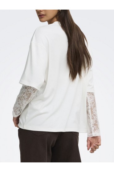 ONLTAHLIA L/S LACE TOP JRS - ΛΕΥΚΟ