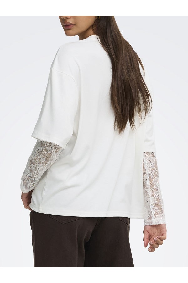 ONLTAHLIA L/S LACE TOP JRS - ΛΕΥΚΟ