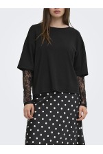 ONLTAHLIA L/S LACE TOP JRS - ΜΑΥΡΟ