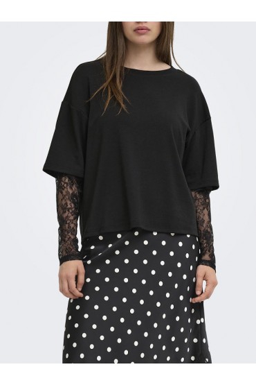 ONLTAHLIA L/S LACE TOP JRS - ΜΑΥΡΟ